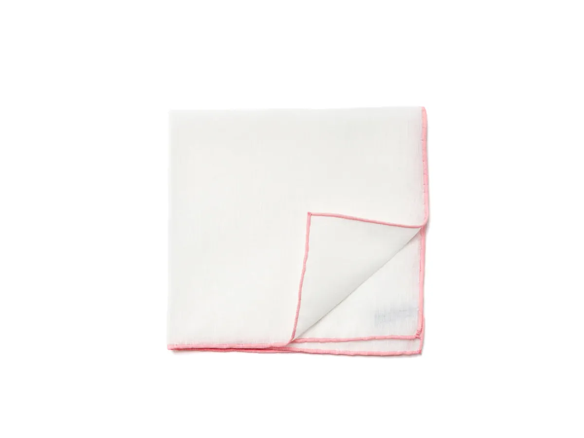 Pocket Squares<Simonnot Godard White Pocket Square with Pink Edge
